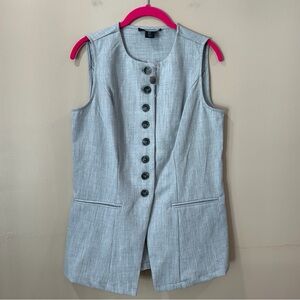 Tahari Vest Sleeveless Longline Gray Button Front Pockets Women S New Old Money